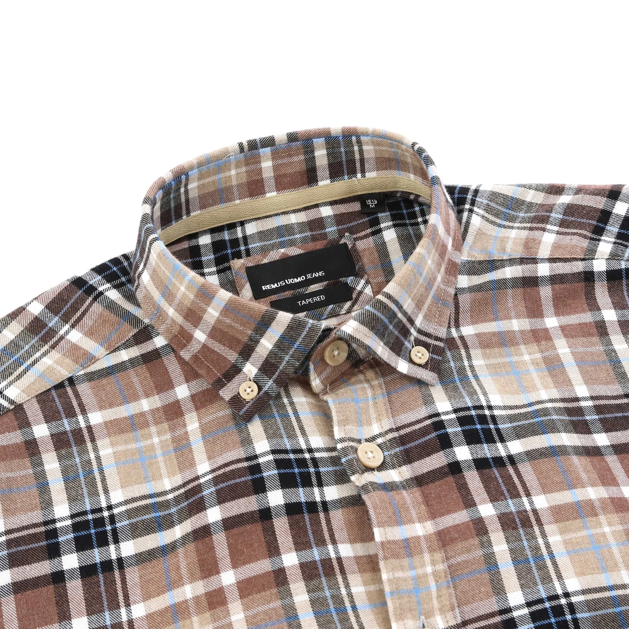 Remus Uomo Parker Check Flannel Shirt in Brown Check