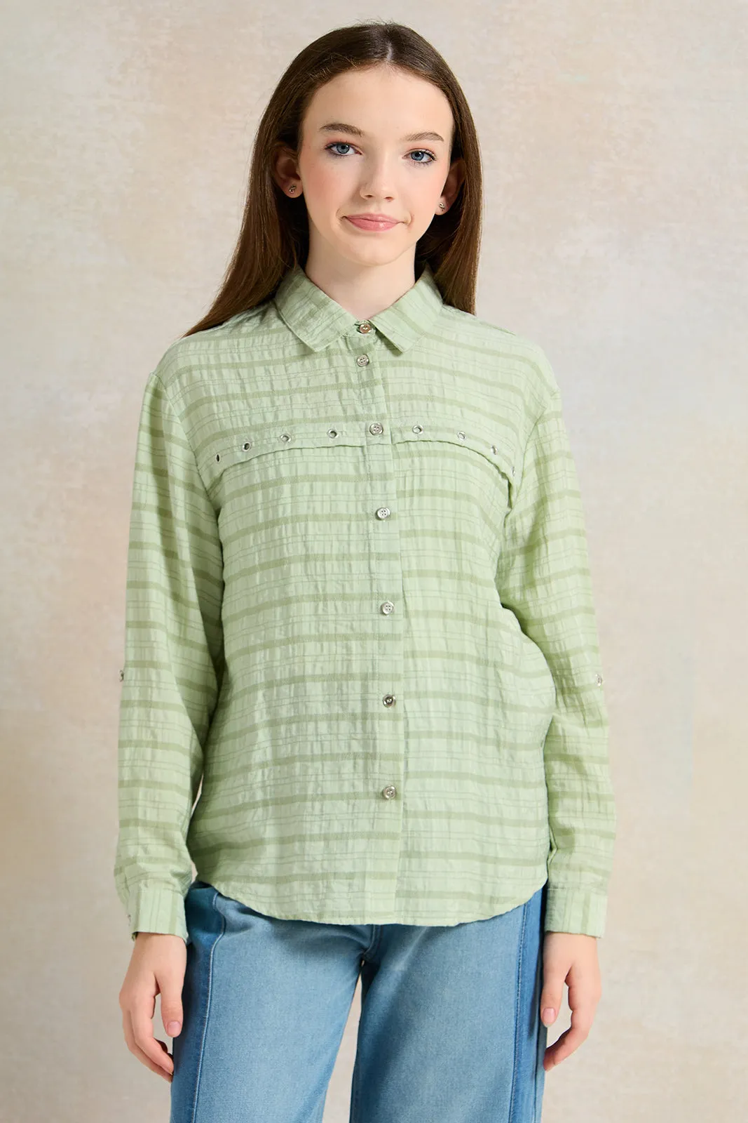 Senior Girls Green Embellished Shirt