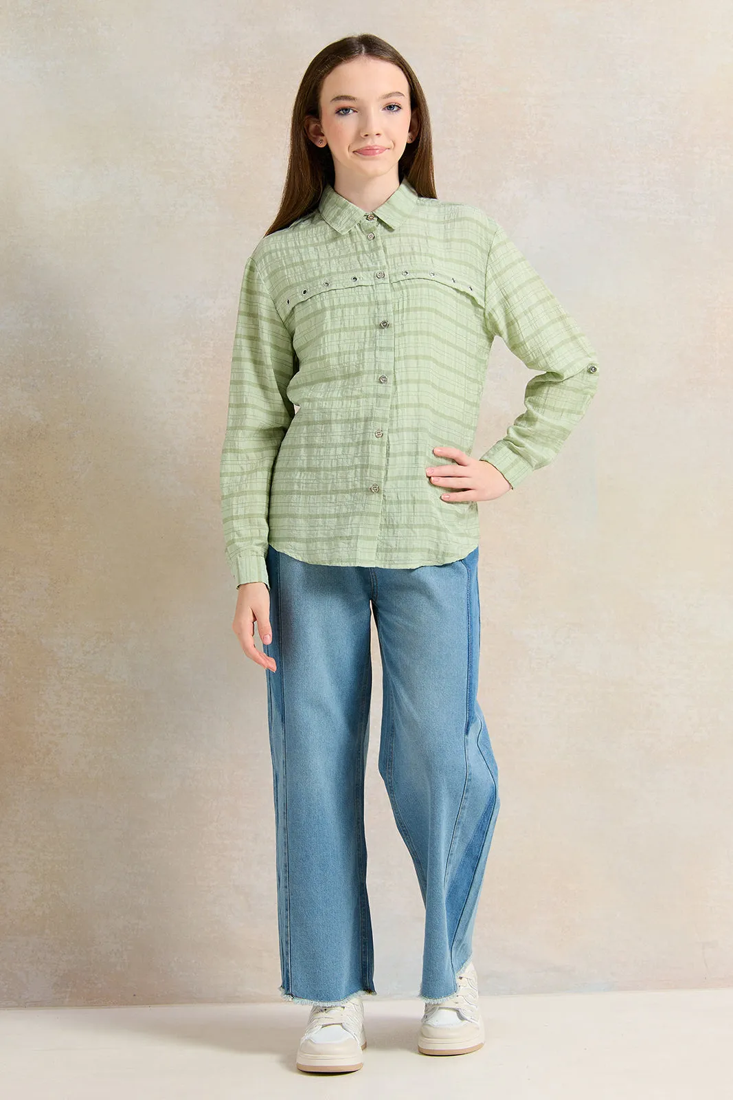 Senior Girls Green Embellished Shirt