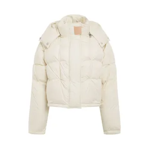 Short Puffer in Parachute Nylon in Ivory