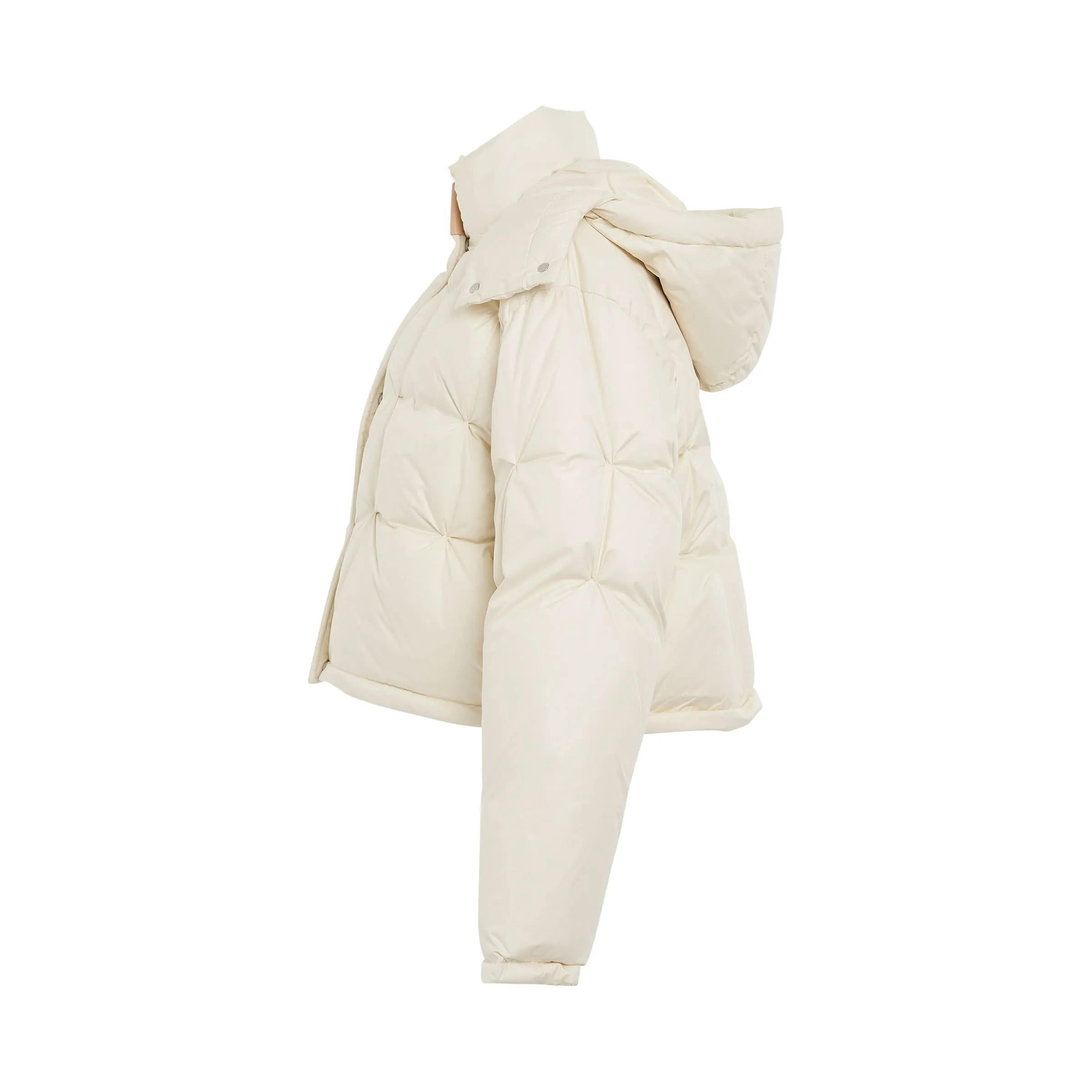 Short Puffer in Parachute Nylon in Ivory