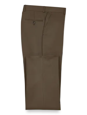 Solid Microfiber Flat Front Pants - Cocoa