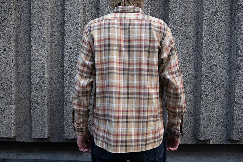 Sugar Cane L/S Twill Check Flannel Shirt - Beige