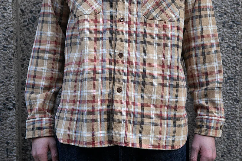 Sugar Cane L/S Twill Check Flannel Shirt - Beige