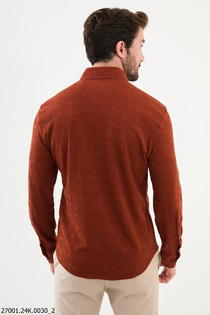 Tile Red Textured Men's Shirt.