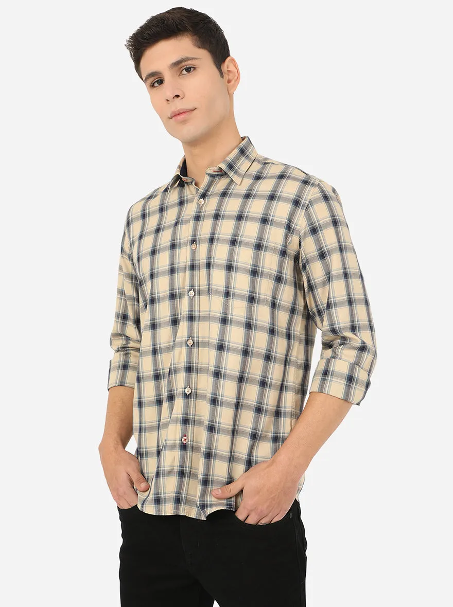 Vanila Cream Checked Slim Fit Casual Shirt | Greenfibre