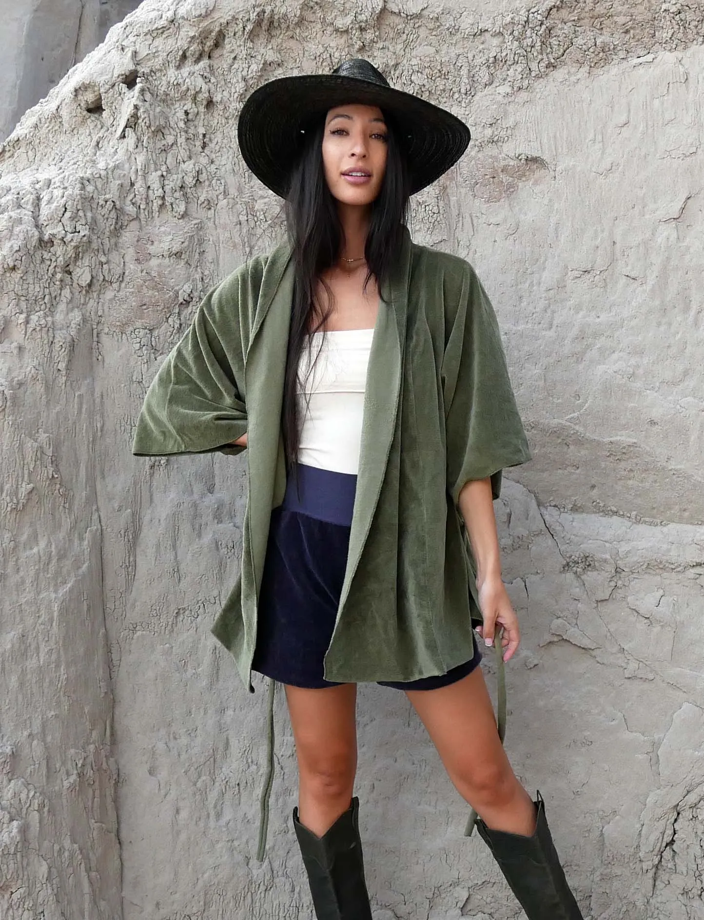 VELOUR Kimono Belted Jacket