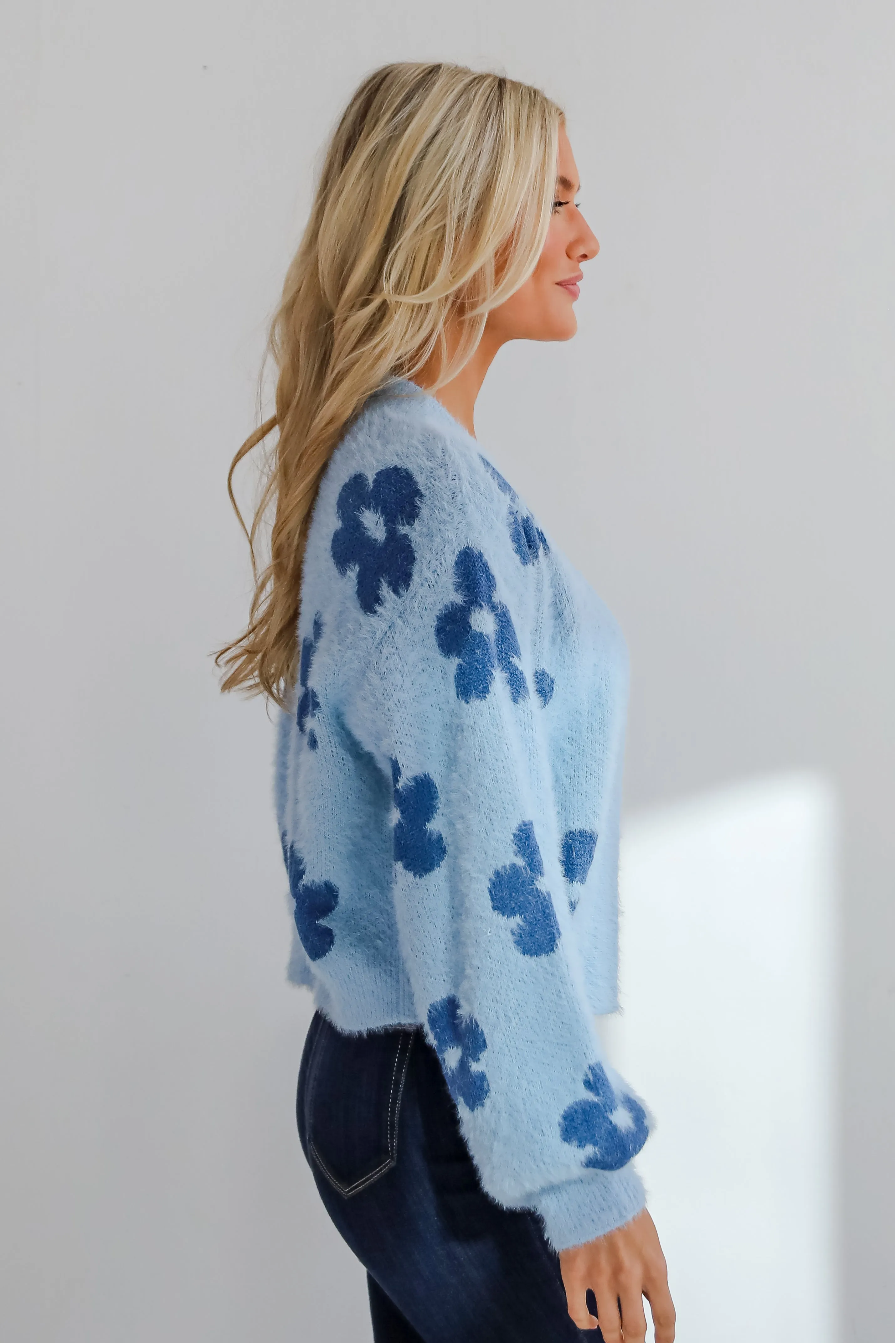 Warm Up To You Blue Floral Sweater Cardigan