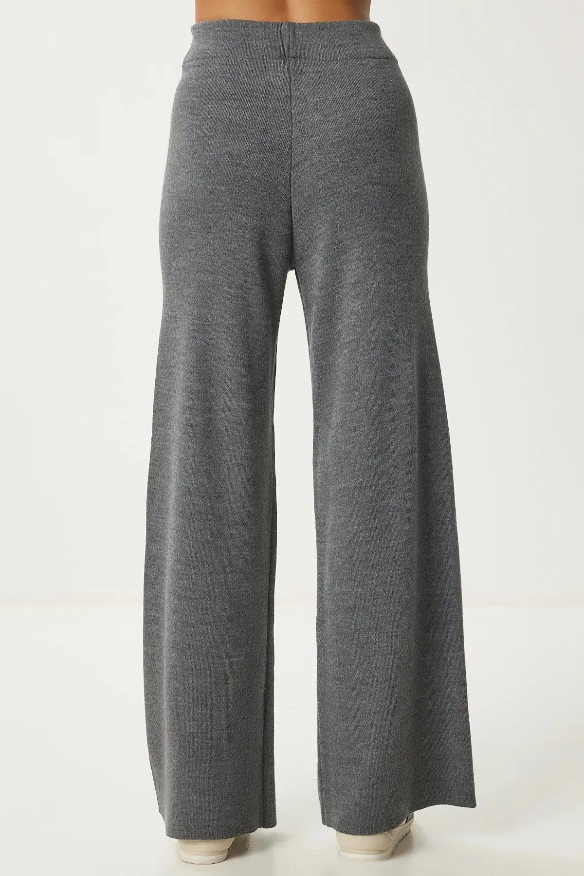 Wide Leg Thick Knitted Trousers GRAY